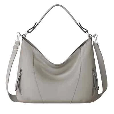 Bolso de hombro Shopper de cuero vegano real 30627 gris para damas Foto 1 de 4