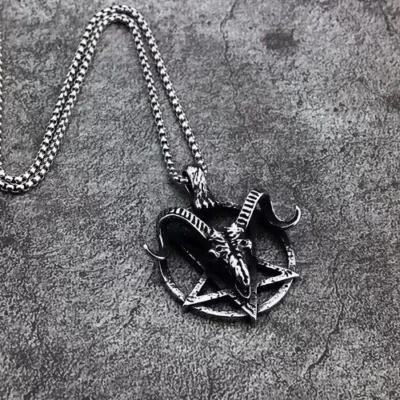 Nuevo Collar Colgante Grande Cabeza de Cabra Satánica Pentagrama Baphomet Diablo Lucifer Foto 1 de 4