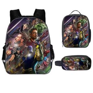 3pcs Avengers Backpack Student Shoulder Bag School Bag Lunch Bag Pen Case Laptop