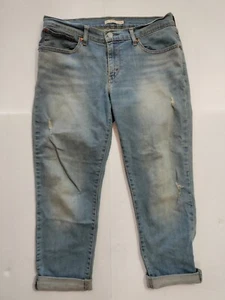 Levi's Boyfriend Women's Light Blue Distressed Rolled Up Jeans Size 30 - Picture 1 of 10