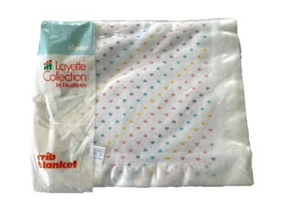 NEW VTG HEALTH-TEX BABY BLANKET COTTON Thermal Waffle HEARTS NYLON Trim 36X50 - Image 1 of 2