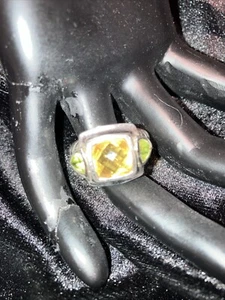 Judith Ripka Sterling Silver 925 Citrine Cushion & Peridot Cocktail Ring Size 6 - Picture 1 of 7