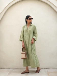 Linen Maxi Dress, Loose Fit Linen Dress for Women, Washed Linen Dress with Belt - Picture 1 of 12