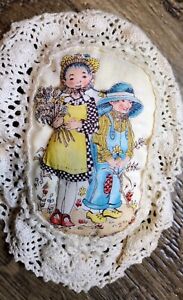 Vintage Handmade Tooth fairy Pillow Country Boy&Girl Small Pocket Lace 6"X5"