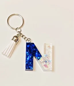 Glitter Blue & Clear Flakes Resin Keychain - Picture 1 of 6