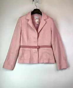 New Portmans Womens Blazer 10 Cotton Blend Pink Bow Belt Pocketed Loose Fit - Picture 1 of 13