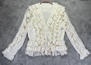 Vintage Ruffle Whimsygoth Pirate Fairy Boho Blouse White Ivory Medium Small - Picture 1 of 12