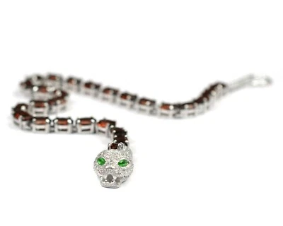 Brazalete Cobra Plata de Ley 925 Piedras Preciosas Granate Rojo Natural 13,20 Cts Joyería Foto 1 de 4