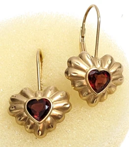 🔥14K Yellow Gold Lobster Claw Closure Red Garnet Heart Earrings🔥HUGE SELECTION - Picture 1 of 7