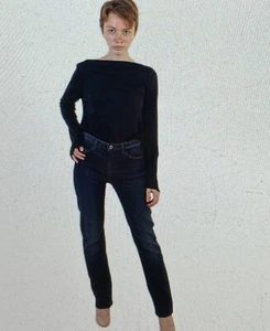 AJ ARMANI JEANS Straight Leg STRETCH LOW RISE Distressed Womens 28” Navy Blue - Picture 1 of 23