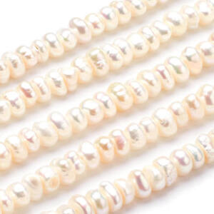 104pcs/Strd Beige Natural Pearl Beads Flat Round Loose Beads Beading 3~3.5mm