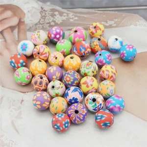 30 Mix Round Floral Beads Clay Spacer Loose Beads For Bracelets Jewellery Crafts - Picture 1 of 7