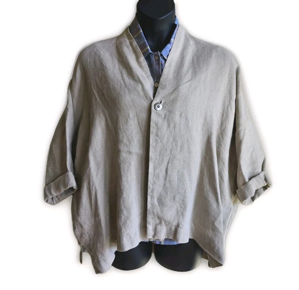 Eskandar 0 O/S Natural Ecru Organic Boho Voluminous Linen Jacket Coat Blazer - Image 1 of 4