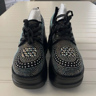 Женщин Chic кожи круглый носок Diamante платформе шнурует вверх Oxford Creeper размер 36-5,5 - Изображение 1 из 4