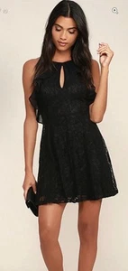 NWT Lulus Women's XS Absolutely Irresistible Black Lace Dress Lace Keyhole - Picture 1 of 10
