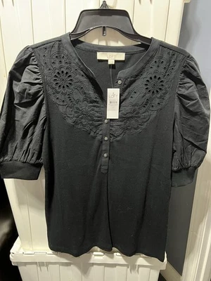 New Loft Black Blouse With Floral Detail  - Image 1 of 3