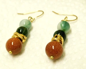 RED GOLDSTONE DROP DANGLE GEMSTONE EARRINGS - 1.5" L - Picture 1 of 5