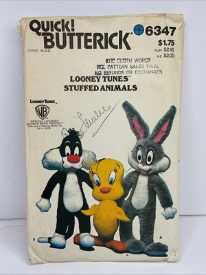 Butterick 1978 Looney Tunes Stuffed Animals Patterns Sylvester Tweety Bugs Bunny - Image 1 of 3
