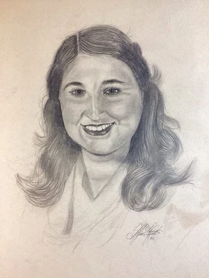 Lápiz de dibujo original 1990 retrato femenino carbón joven dama 18x12 Foto 1 de 2