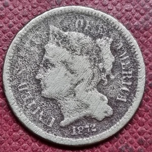 1872 Three Cent Piece 3c Nickel Circulated Details #94316 - Picture 1 of 2
