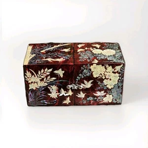 Handgefertigte koreanische Perlmutt Schmuckschatulle mit Spiegel lila Valentinstag - Bild 1 von 5