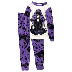 Nevermore Academy Girls Purple Knit Wednesday Adams Sleep Set Pajamas - Picture 1 of 2