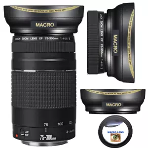 HD WIDE ANGLE + MACRO LENS FOR Canon EOS Rebel T7 DSLR Camera with 75-300mm Lens - Picture 1 of 11