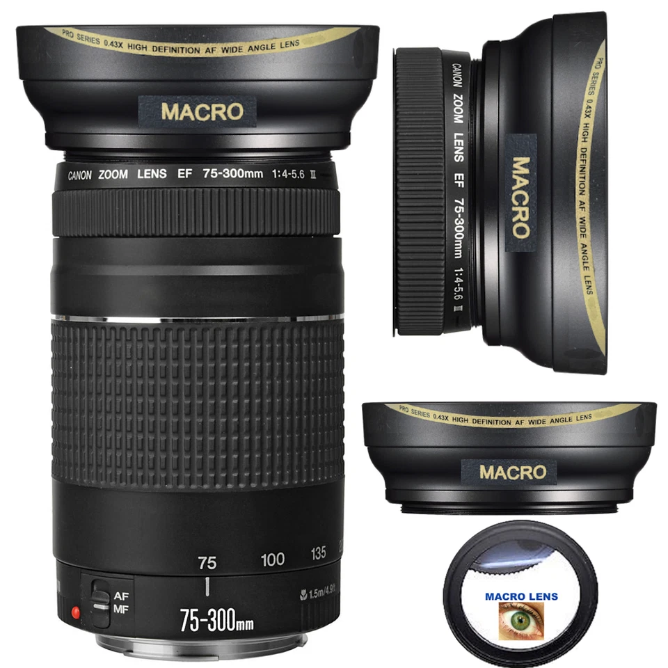 PANORAMIC + MACRO LENS FOR Canon EF 75-300mm f/4-5.6 III Lens EOS Rebel T5 T7 - Image 1 of 4