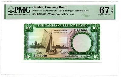 Gambia: 10 Shillings ND (1965-70) Pick 1a PMG Superb Gem Unc 67 EPQ - Image 1 of 2
