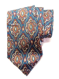 Cravatta Don Loper di Beverly Hills 100% seta italiana medaglione blu vintage made in USA - Foto 1 di 6