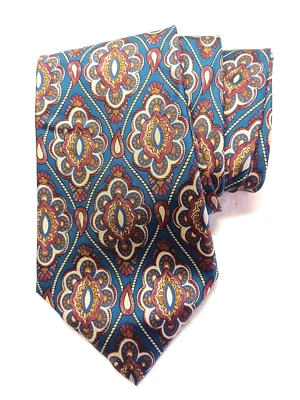 Gravata Don Loper of Beverly Hills 100% seda italiana medalhão azul vintage Frete grátis - Imagem 1 de 4