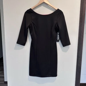 As U Wish Junior’s Quarter Sleeve Scoop Neck Little Black Mini Dress Dance Party - Picture 1 of 7