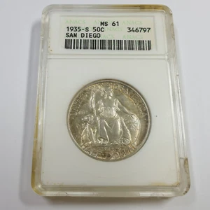 1935 S ANACS MS61 Silver San Diego Commemorative Half Dollar 50c US Coin #55146A - Picture 1 of 3