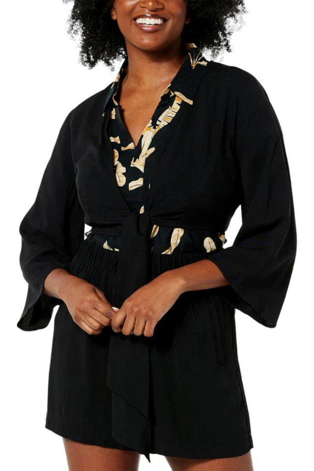 Top Colleen Lopez manga acampanada lazo delantero negro Foto 1 de 1