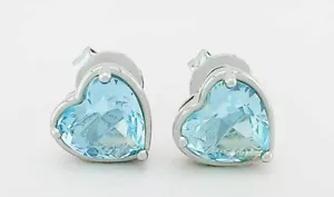 LAB-CREATED 2.96 Cts AQUAMARINE STUD EARRINGS 14K WHITE GOLD PLATED - NWT - Picture 1 of 5