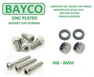 M8 CAPSCREWS, WASHERS & NYLOCS. BZP. COMPLETE SET BOLT LENGTHS 10MM - 100MM. - Picture 1 of 3