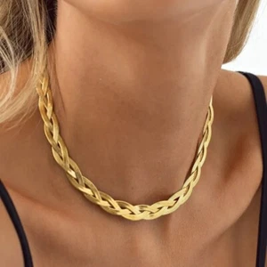 Solid 18K Gold Filled Tarnish-Free 18" TriStrand Womens 6mm Herringbone Necklace - Picture 1 of 5
