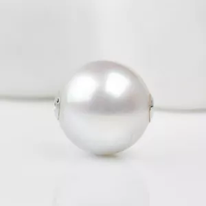 Big~ 14.1mm White South Sea Cultured Loose Pearl Full Drilled,18K White Gold - Picture 1 of 7