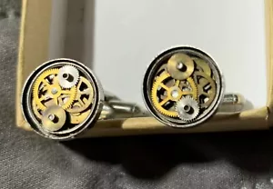 Steampunk CUFFLINKS Watch Parts Gears Mechanical Custom Bespoke AMechanicalMind - Picture 1 of 4