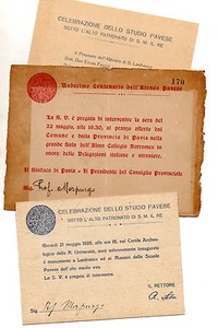  1925 XI CENTENARIO ATENEO PAVESE UNIVERSITÄT PAVIA 3 EINLADUNGEN ZEREMONIEN MORPURGO - Bild 1 von 1