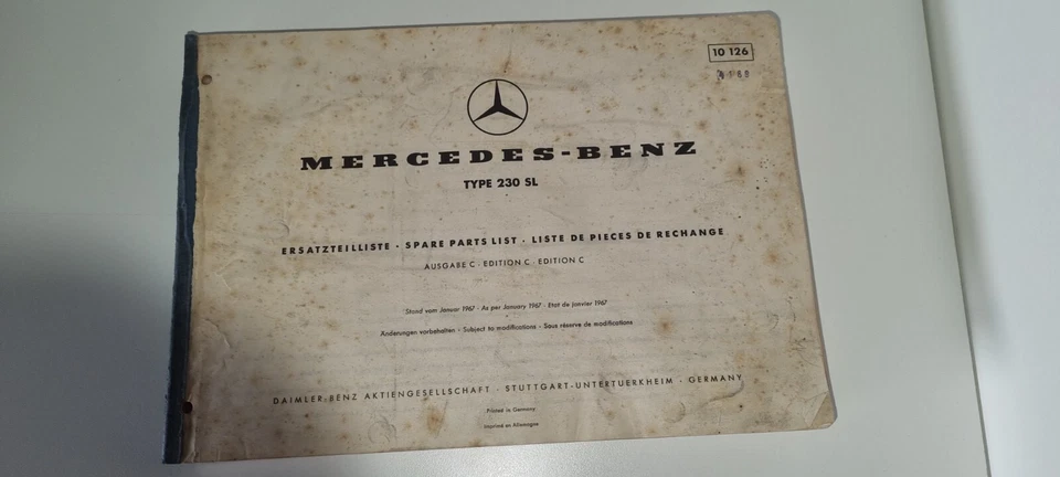Mercedes-Benz Ersatzteilliste Typ 230 SL Ausgabe C - Bild 1 von 3