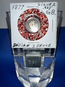 1877 G. B. Britain 3 Pence Silver .925 In Unique Holder Rare - Picture 1 of 5