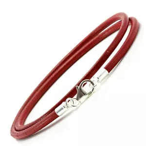 Red Double Wrap Leather Bracelet – 3mm Greek Cord with Sterling Silver Clasp - Picture 1 of 3