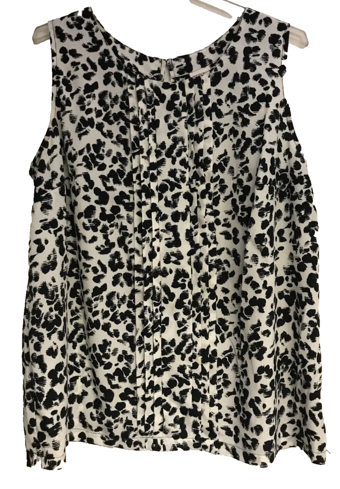 Merona Sleeveless Blouse XXL Black White Patterned Pleated Front Polyester 2XL - Image 1 of 4