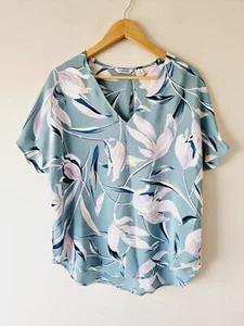 Blusa COUNTRY ROAD Verde Floral Manga Corta Cuello en V TALLA 10 Top - Imagen 1 de 7