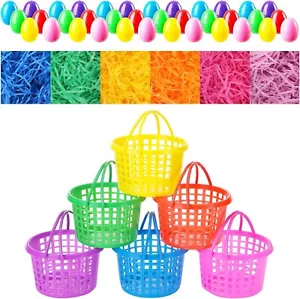 48 Pieces Easter Egg Baskets Include 6 Egg Hunt Baskets Tissue Raffia Paper - Picture 1 of 3