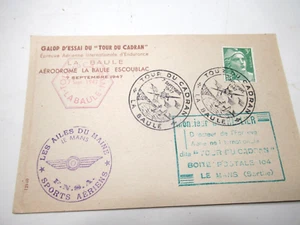 DOCUMENT PHILATELIQUE "GALOP ESSAI TOUR DU CADRAN" LA BAULE 1947 AERONAUTIQUE - Imagen 1 de 2