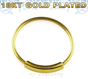 18K Gold Plated .925 Sterling Silver Endless Hoop Nose Ring 22g 1/4" 5/16" 3/8" - Picture 1 of 4