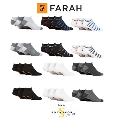 FARAH Mens Trainer Socks Plain, Patterned and Striped 6 Pair Multipack Size 6-11