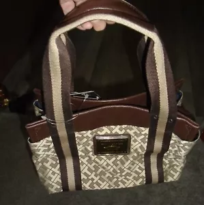 Tommy Hilfiger Brown Handbag/Satchel Purse Monogram Logo Pockets NEW - Picture 1 of 12